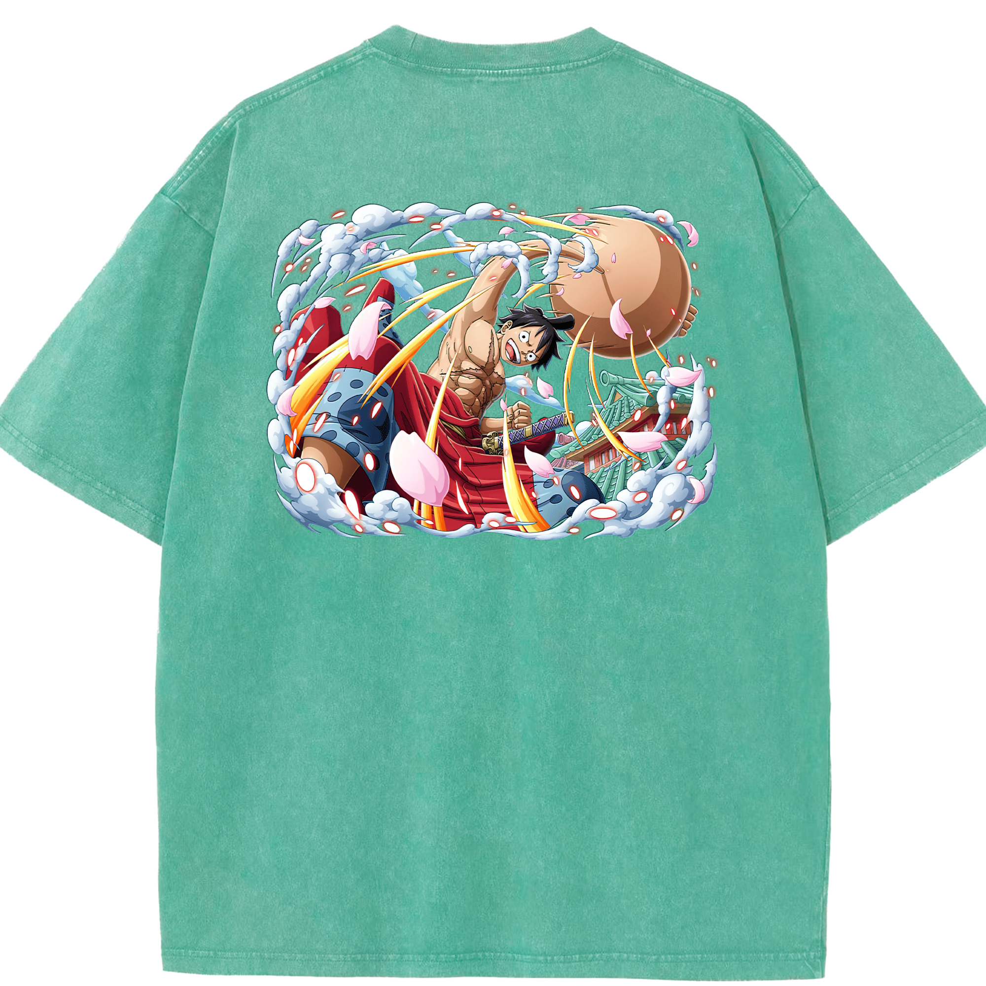 ワンピース モンキー・D・ルフィ ONE PIECE Monkey D. Luffy 綿100% ヴィンテージ風 半袖Tシャツ（背面プリント）